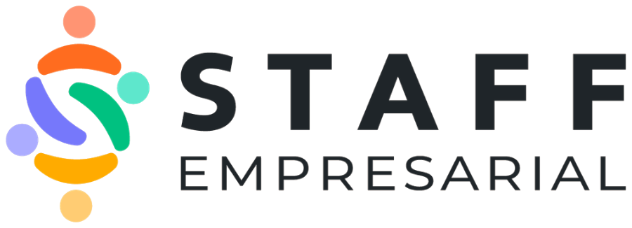 Staff Empresarial: logotipo con sello de figuras de colores y el texto STAFF EMPRESARIAL